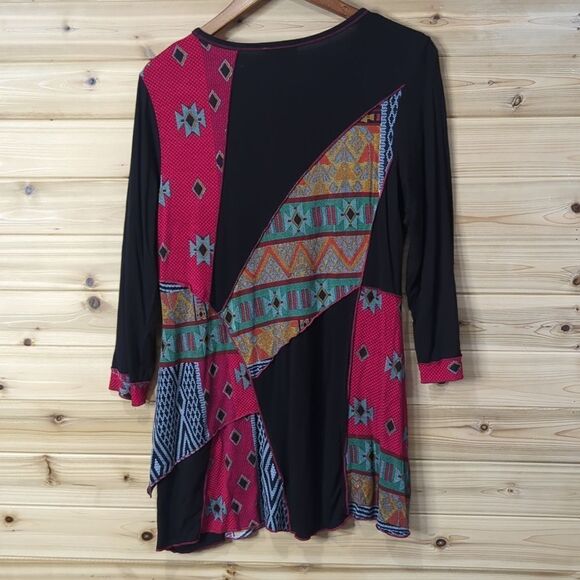 Parsley & Sage Top Womens Small Black Western Art Patchwork Pieced Blouse - Picture 6 of 10